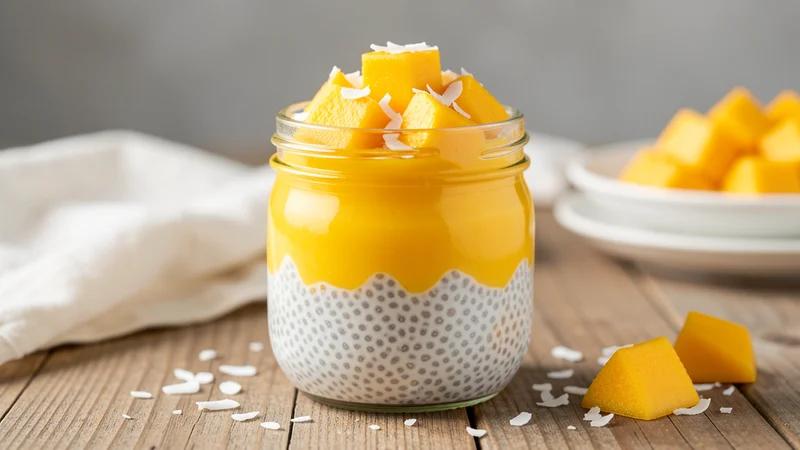 Chia puding s proteínom a mangom